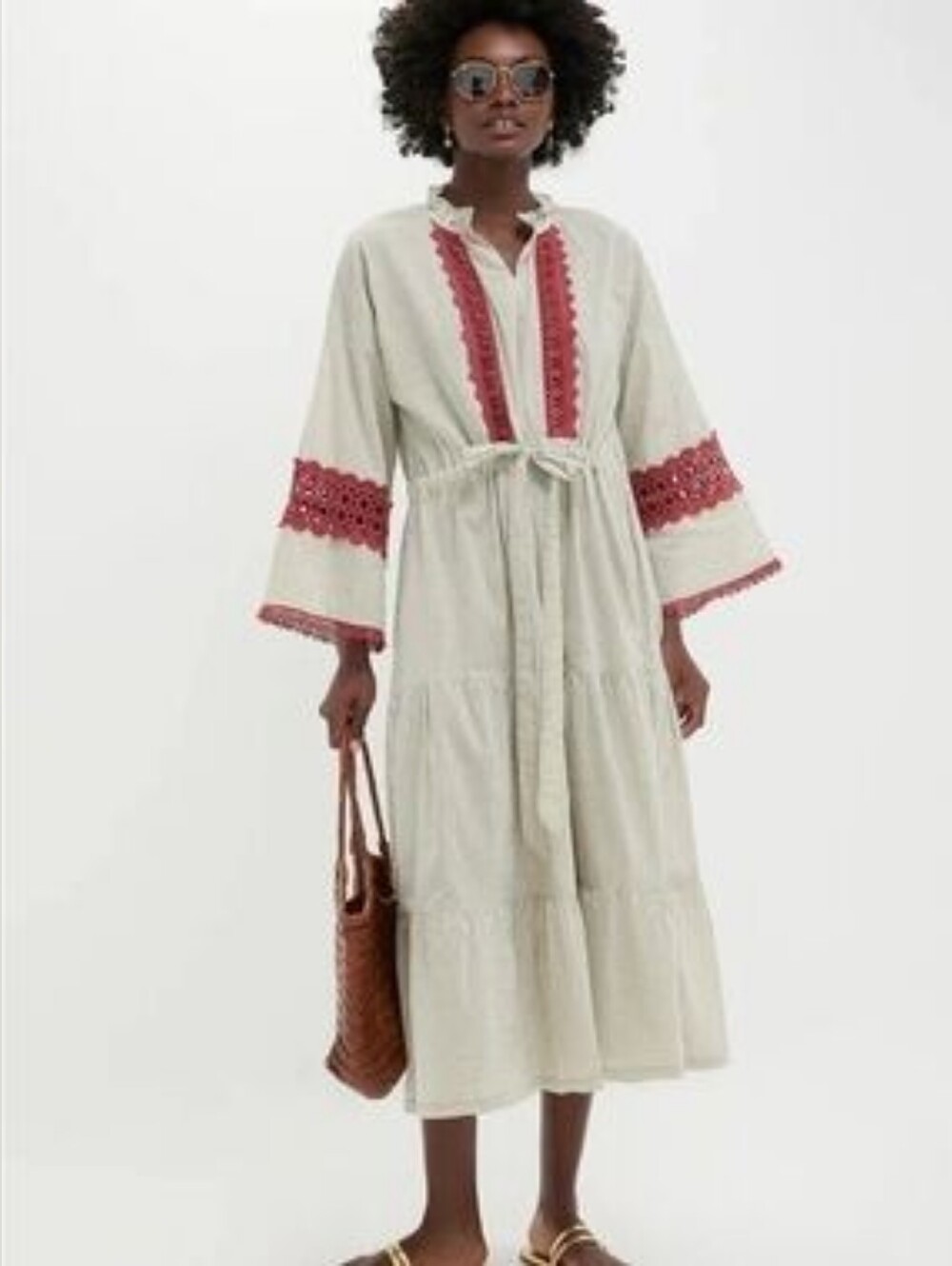 Tuckernuck Chili Tan Striped Cinched Waist Caftan Dress